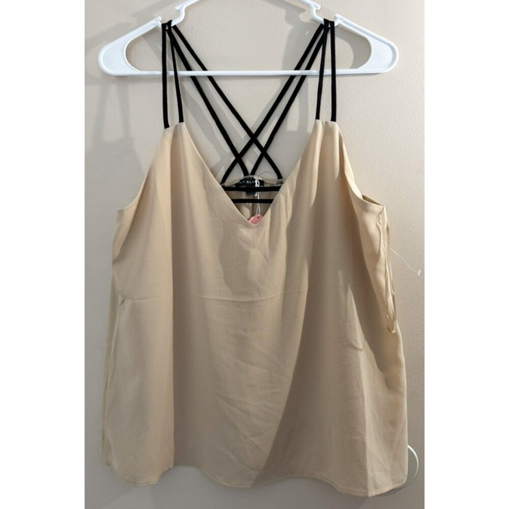 Lilly Black Women’s Tank Top Size L Beige Criss Cross Back Strappy Cami Blouse